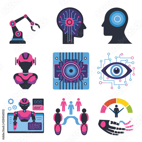 vector Artificial Intelligence model Robot  with ai info-graph design help in business
