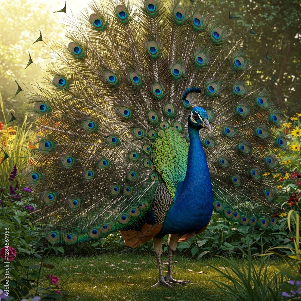 Obraz premium peacock with feathers, Cute Animal Cartoon By JN