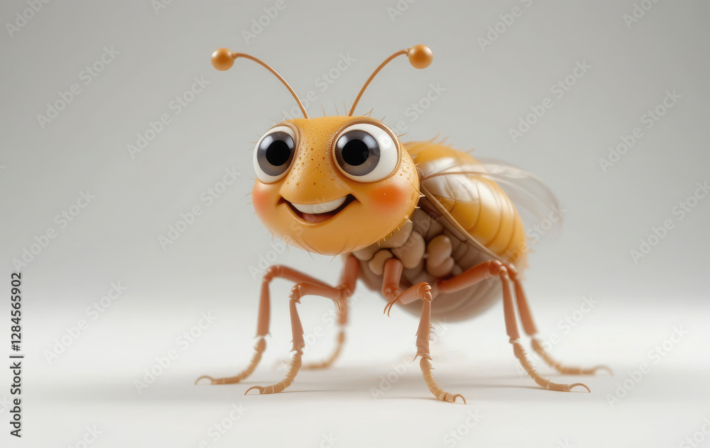 Fototapeta premium Cute Cartoon Insect Smiling with Big Eyes Isolated on White Background