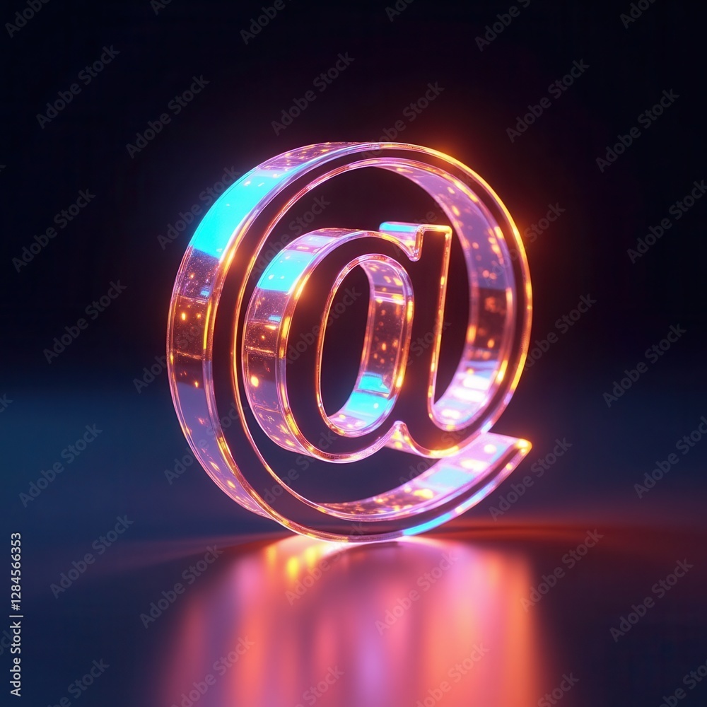 Obraz premium 3D-rendered digital artwork of a glowing, transparent '@' symbol made of glass or crystal