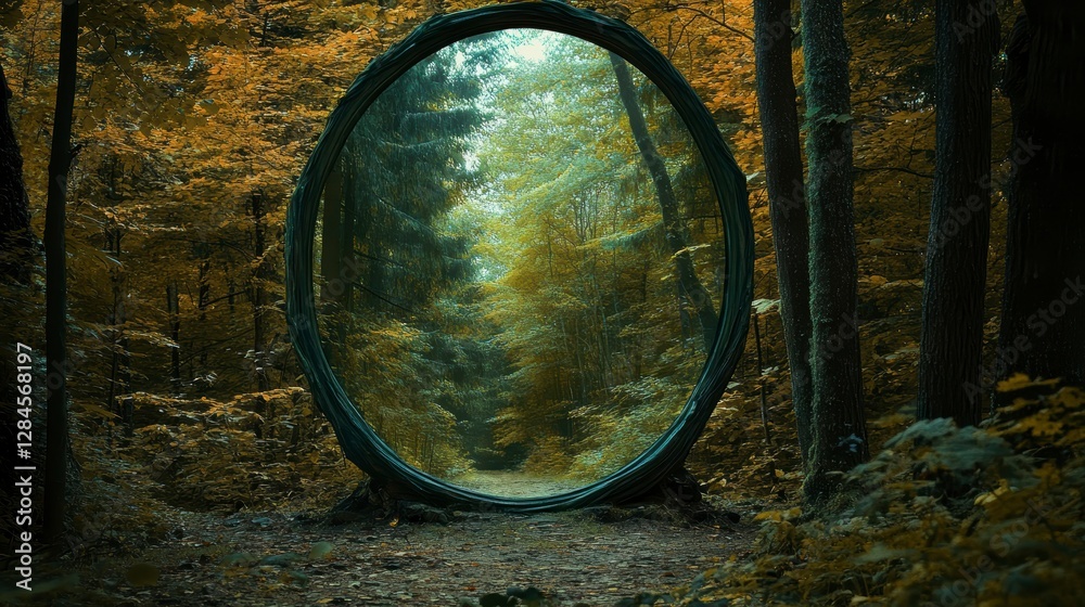 Fototapeta premium Mirror Portal in Autumn Forest