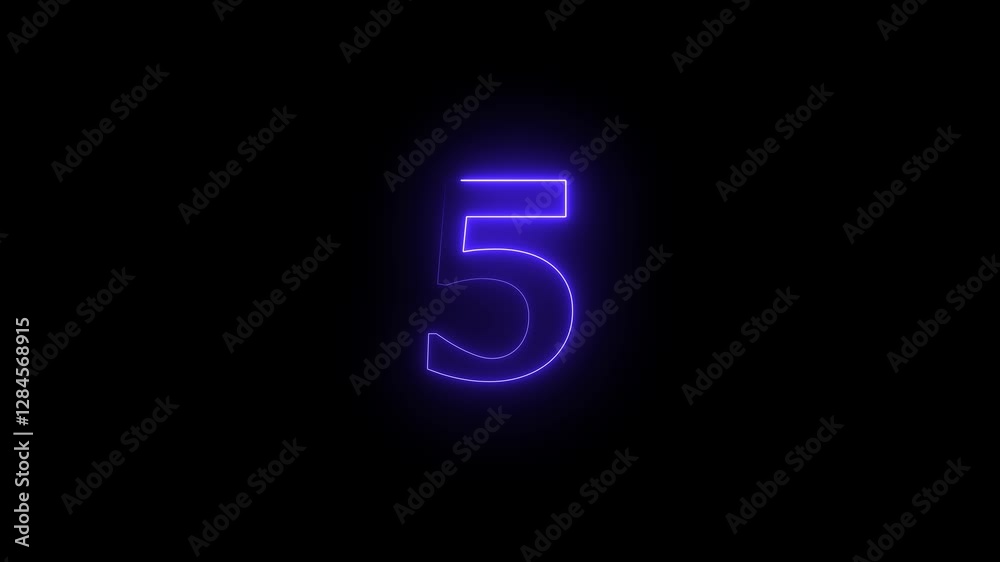 Neon dial 5 icon glowing black background animation. neon text 5 number countdown icon 4k video concept. Neon dial 5 icon glowing black background animation. neon text 5 number countdown icon 4k video concept.