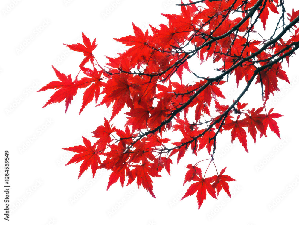 red Japanese maple tree branch with autumn leaves isolated on transparent or white backround red Japanese maple tree branch with autumn leaves isolated on transparent or white backround