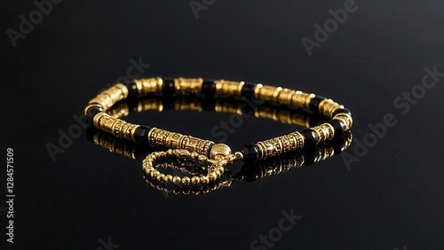 Elegant Black and Gold Beaded Bracelet with Clasp photo