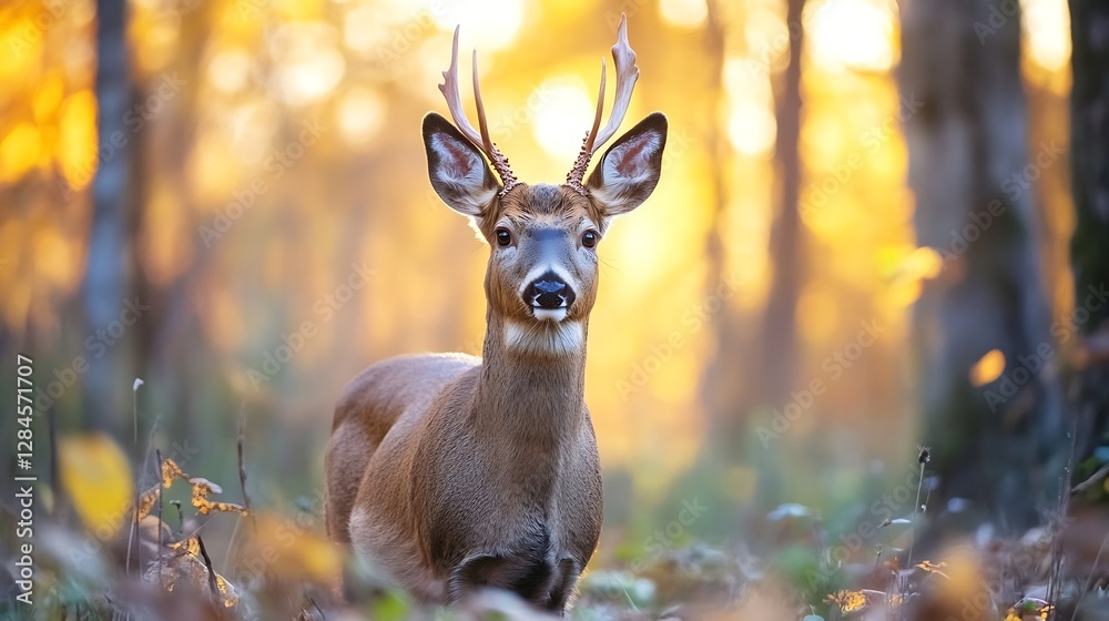 Majestic Deer Standing Gracefully in a Sunlit Forest During Autumn Season : Generative AI Majestic Deer Standing Gracefully in a Sunlit Forest During Autumn Season : Generative AI