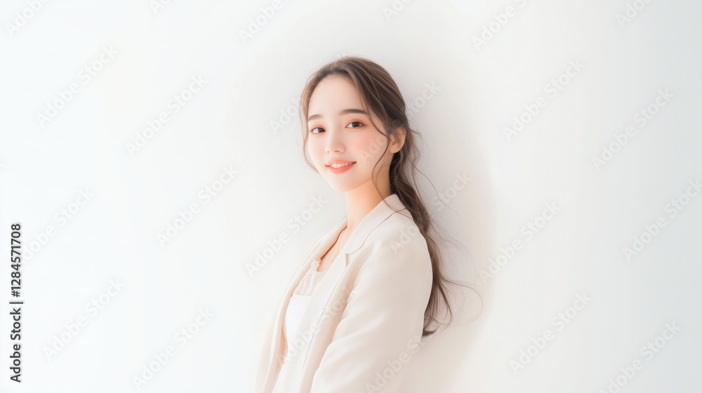 playful Elegance: Young Asian Woman in Pastel Blazer playful Elegance: Young Asian Woman in Pastel Blazer