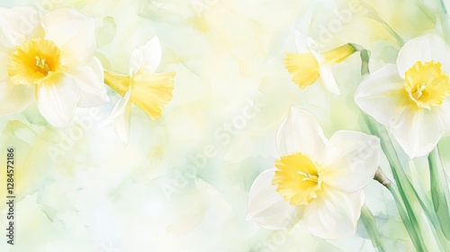 Delicate daffodil illustration capturing the essence of spring with soft yellow and green watercolor in an airy botanical style