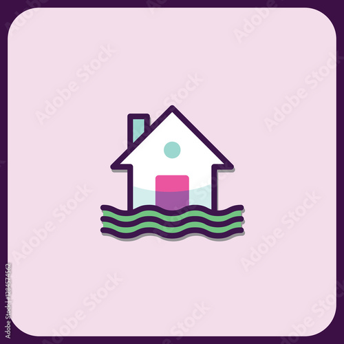 House Submerged in Rising Waters: Flood Icon