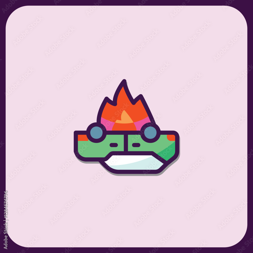 Obraz premium Burning Car Crash Icon: Emergency Vehicle Illustration