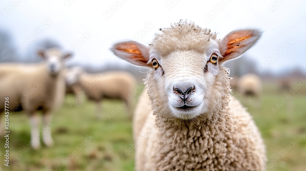 Curious sheep with fluffy wool looking directly at the camera in a rural setting : Generative AI Curious sheep with fluffy wool looking directly at the camera in a rural setting : Generative AI