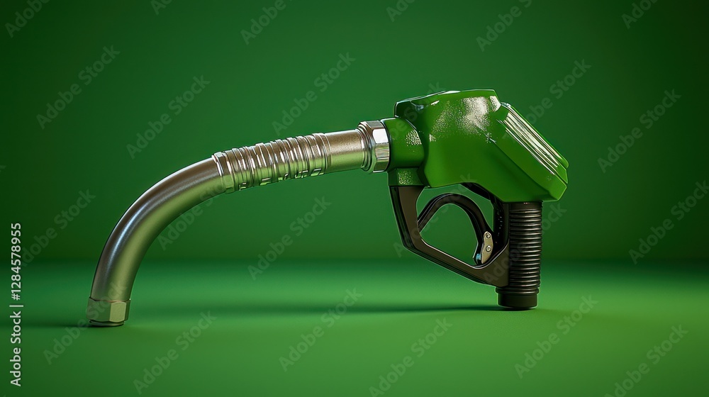 Green fuel pump nozzle on green background
