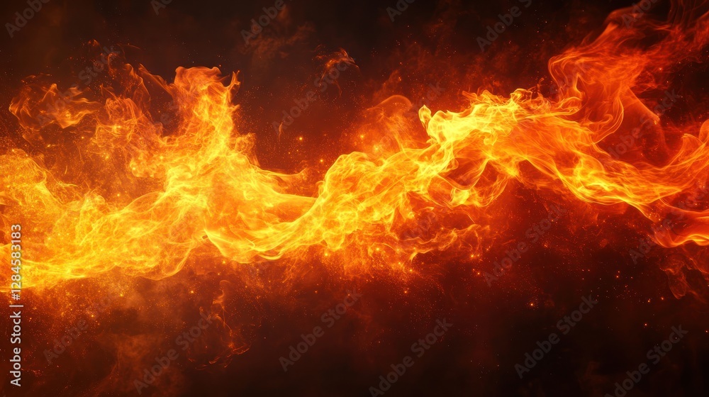 Fiery flames stream across dark background Fiery flames stream across dark background