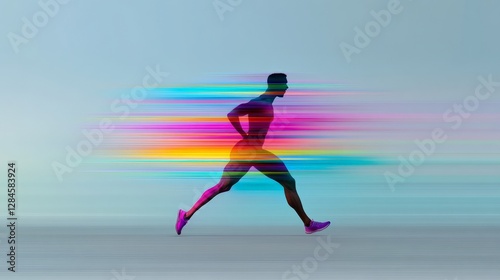 Dynamic Runner in Motion with Colorful Blurs Abstract Background