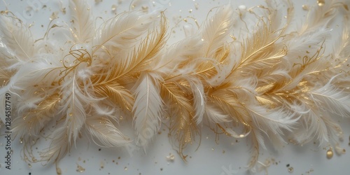 Elegant Feathers with Golden Accents Decoration on White Background