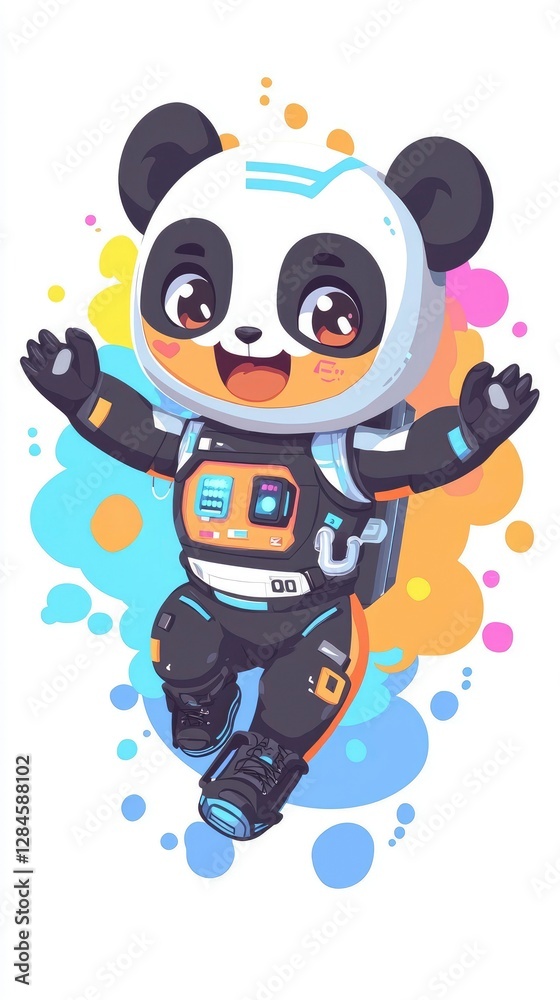 Joyful Panda Astronaut in Space A Cute Cartoon Illustration Joyful Panda Astronaut in Space A Cute Cartoon Illustration