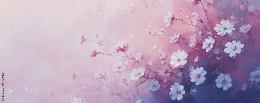 Obraz premium Pastel floral watercolor painting with white flowers on a pink and purple background