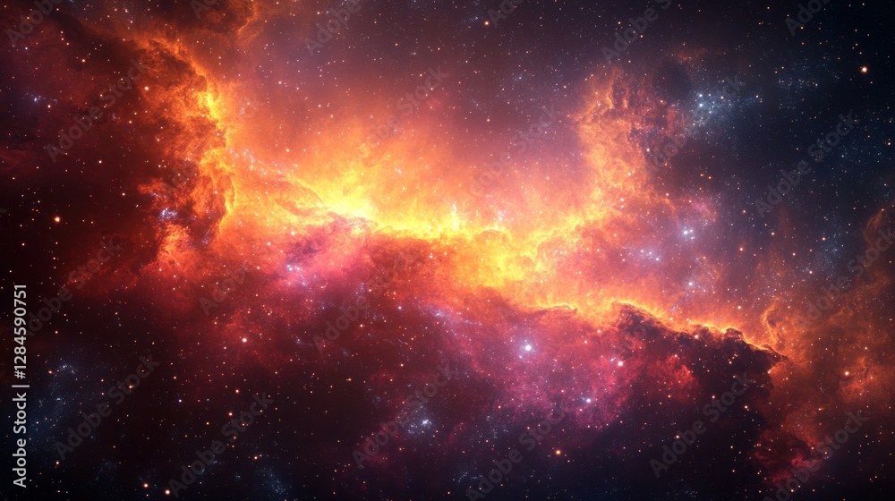 Obraz premium Fiery Nebula Cosmic Space Background, stellar, digital art