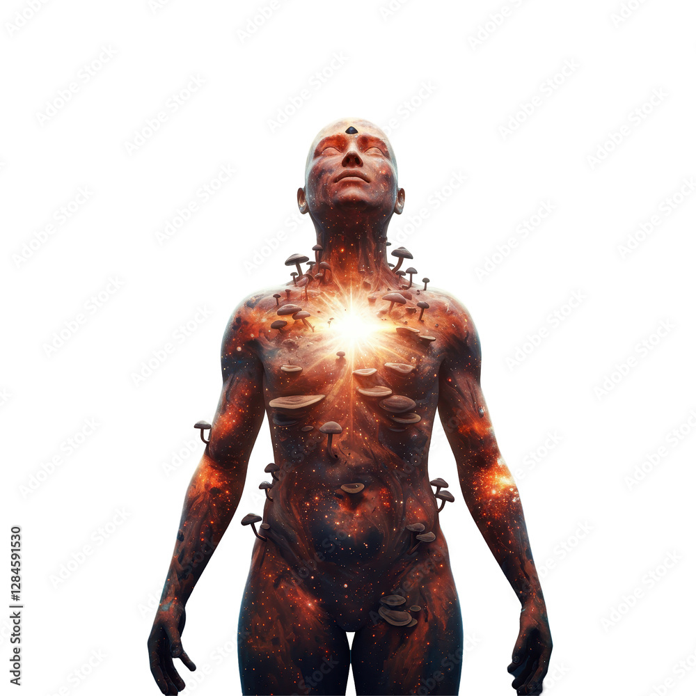 Isolated Cosmic Mushroom Embellished Human Figure Isolated Cosmic Mushroom Embellished Human Figure