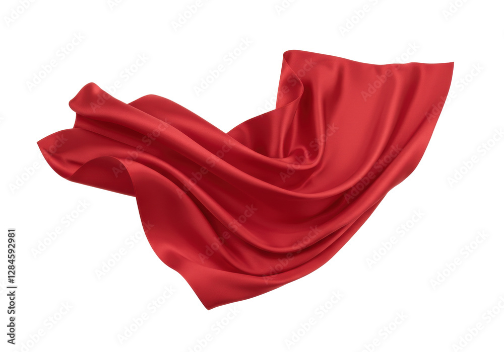 Isolated Graceful Curve of Brilliant Scarlet Cloth in Mid-Air Isolated Graceful Curve of Brilliant Scarlet Cloth in Mid-Air