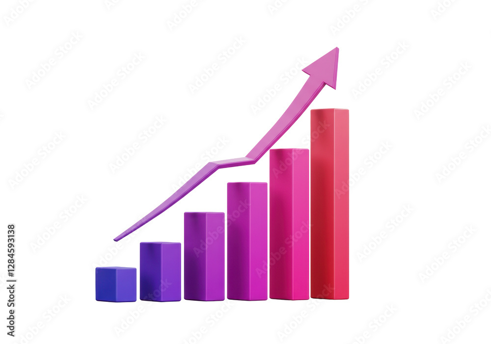 Isolated Vertical Colored Rising Bar Graph With Increasing Arrow Isolated Vertical Colored Rising Bar Graph With Increasing Arrow