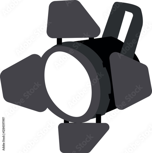 The black and grey stage spotlight is depicted in a minimalist style.