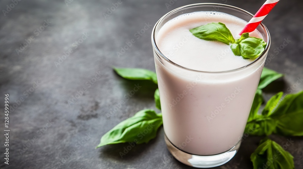 Refreshing Green Basil Smoothie in Classic Glass with Striped Straw and Fresh Herbs : Generative AI Refreshing Green Basil Smoothie in Classic Glass with Striped Straw and Fresh Herbs : Generative AI