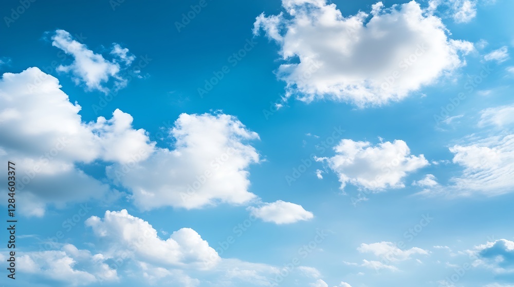 Bright blue sky adorned with fluffy white clouds creating a vivid atmosphere for serenity and relaxation : Generative AI Bright blue sky adorned with fluffy white clouds creating a vivid atmosphere for serenity and relaxation : Generative AI