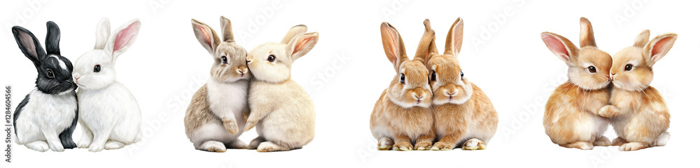 Fototapeta premium Cute Bunny Pair set isolated on transparent or white background 