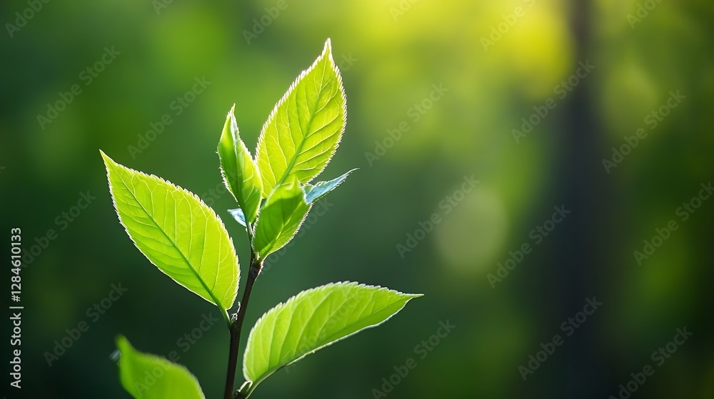 CloseUp of Fresh Green Leaves Glowing in Natural Light Amidst a Lush Background : Generative AI CloseUp of Fresh Green Leaves Glowing in Natural Light Amidst a Lush Background : Generative AI