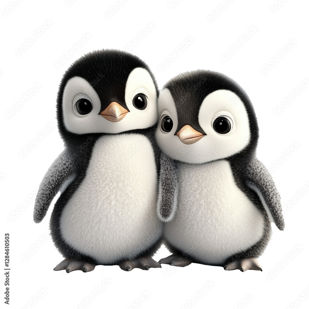 Fototapeta premium Cute Baby Penguin Pair isolated on transparent or white background 