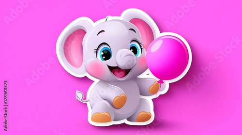 Happy Baby Elephant with Pink Lollipop Sticker
