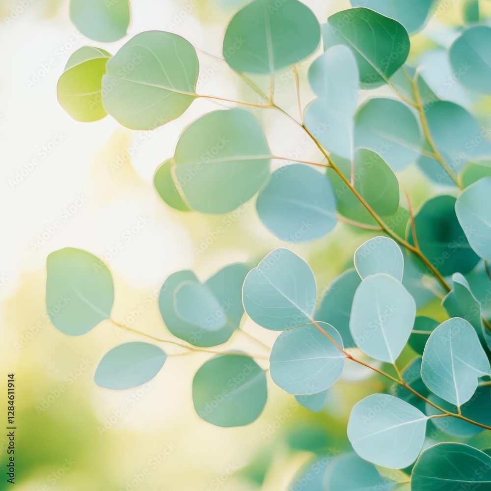 Obraz premium A close-up of eucalyptus leaves twisting in a warm afternoon breeze