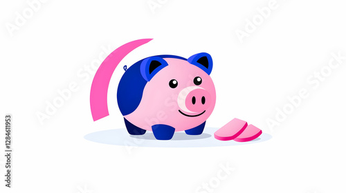 Pink and Blue Piggy Bank Broken in Flat Design Illustration