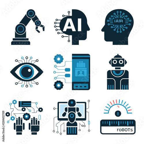 vector Artificial Intelligence model Robot  with ai info-graph design help in business
