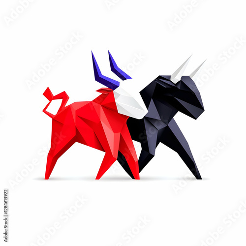 Three Origami Bulls Red Black White Geometric Animal Finance Icons