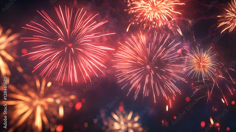 Vibrant Summer Fireworks Display Illuminating Night Sky Vibrant Summer Fireworks Display Illuminating Night Sky