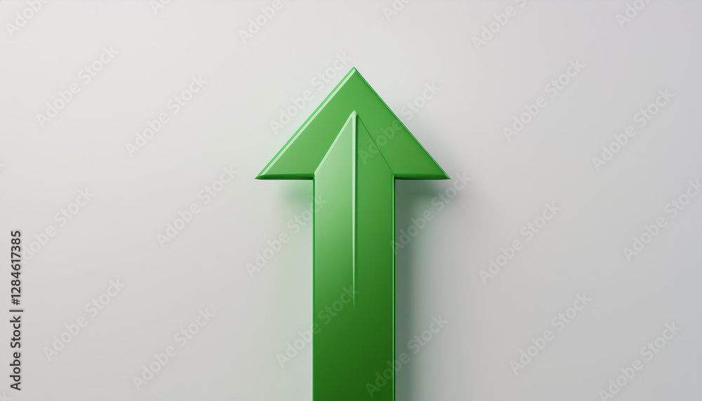 Green glossy arrow pointing upwards isolated on white background. Direction guide. Green glossy arrow pointing upwards isolated on white background. Direction guide.