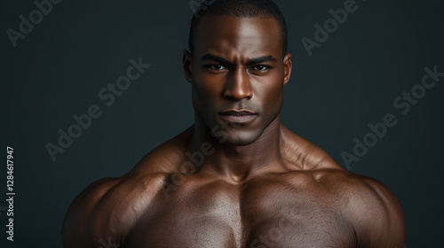 Black Man in His Early 30s Displaying Well-Defined Physique with Shirt Lifted Against a Solid Dark Gray Background