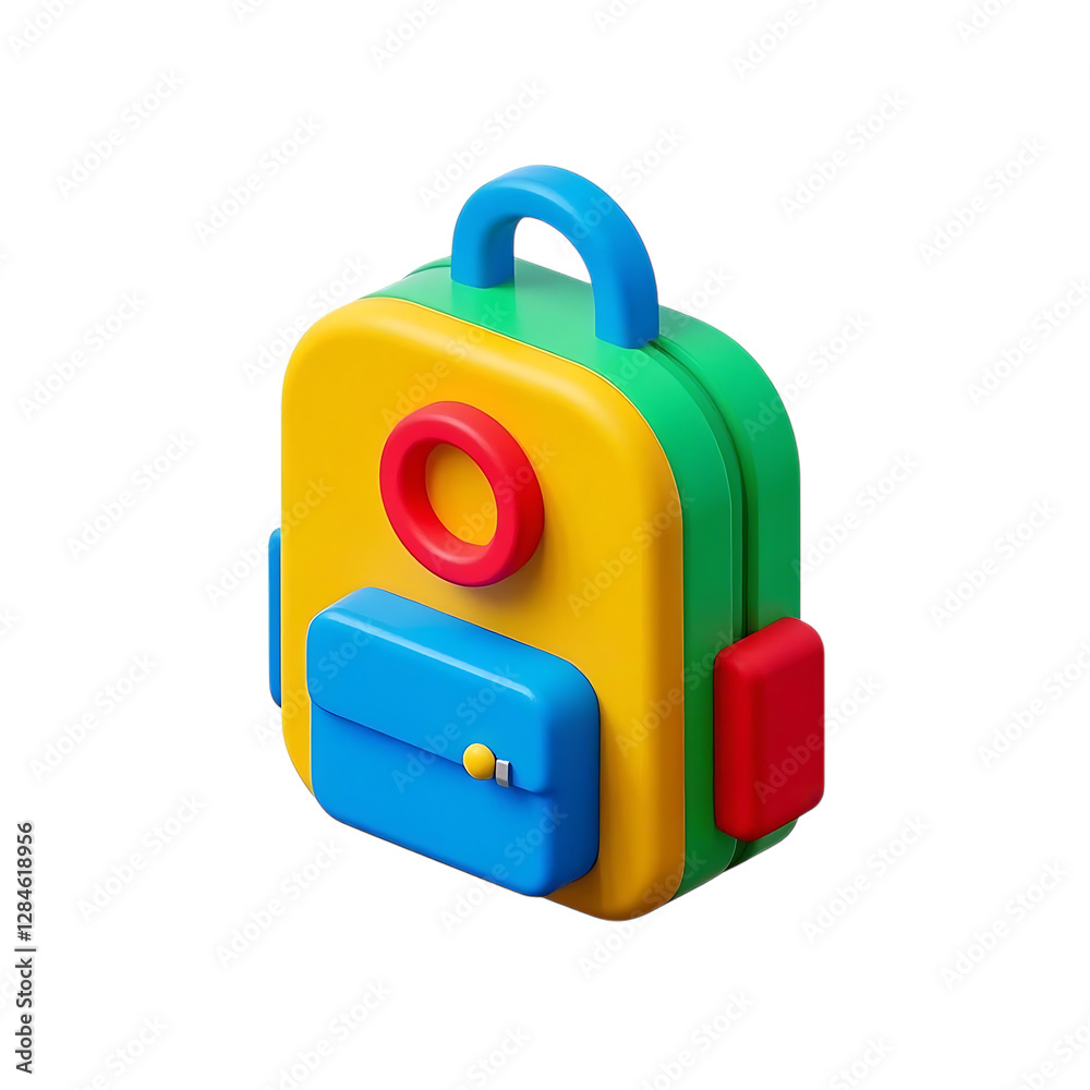 colorful plastic toy train and toy car with icons like briefcase, lock, key, and suitcase representing security, business, and travel objects in a simple vector design colorful plastic toy train and toy car with icons like briefcase, lock, key, and suitcase representing security, business, and travel objects in a simple vector design
