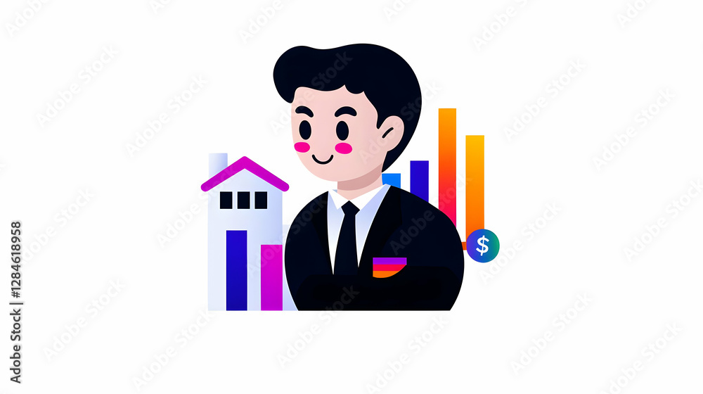 Flat Design Illustration of Businessman Facing Financial Decline Flat Design Illustration of Businessman Facing Financial Decline