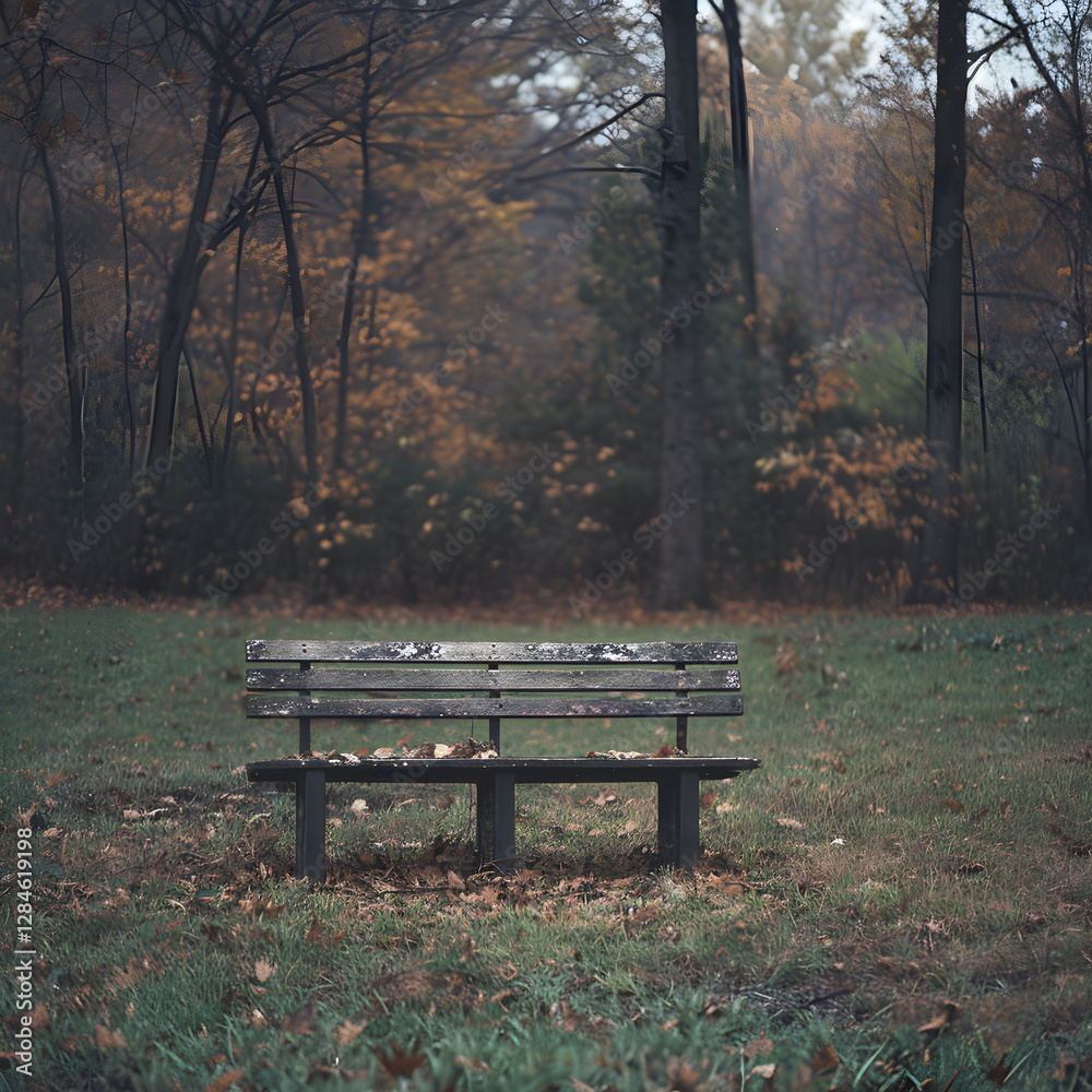 Lonely Abandoned Wooden Bench in Overgrown Park Reflecting Passage of Time and Isolation Lonely Abandoned Wooden Bench in Overgrown Park Reflecting Passage of Time and Isolation