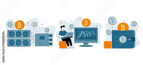 Cryptocurrency trading courses abstract concept illustration. Crypto trade academy, smart contracts, digital tokens and blockchain