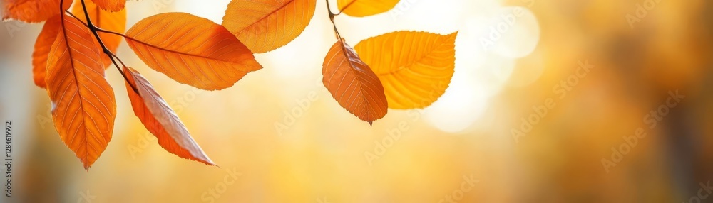 Fototapeta premium A poetic shot of orange leaves swinging in golden hour light