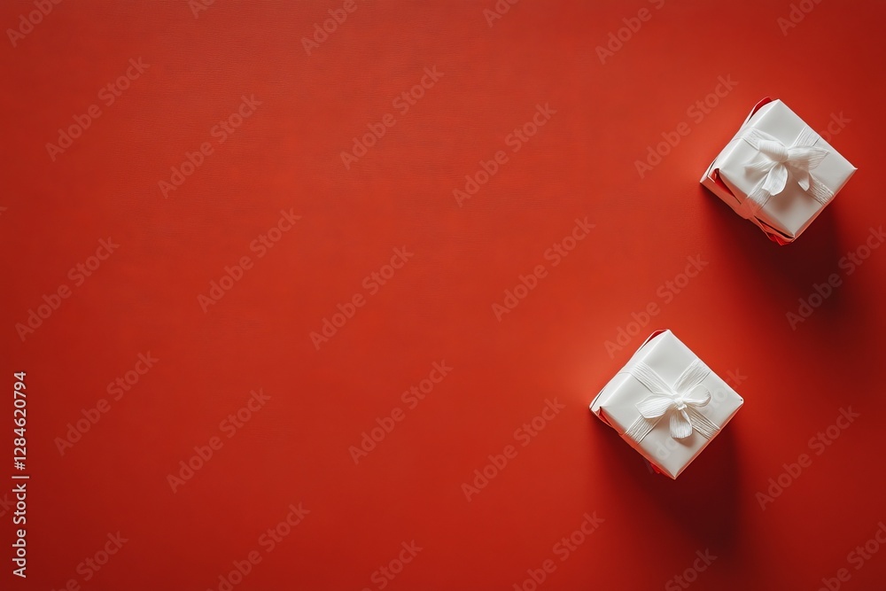 Decorative Gift Box Resting on a Vibrant Red Marble Surface, Perfect for Festive Occasions and Celebrations Decorative Gift Box Resting on a Vibrant Red Marble Surface, Perfect for Festive Occasions and Celebrations