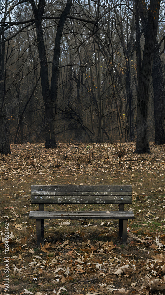 Lonely Abandoned Wooden Bench in Overgrown Park Reflecting Passage of Time and Isolation Lonely Abandoned Wooden Bench in Overgrown Park Reflecting Passage of Time and Isolation