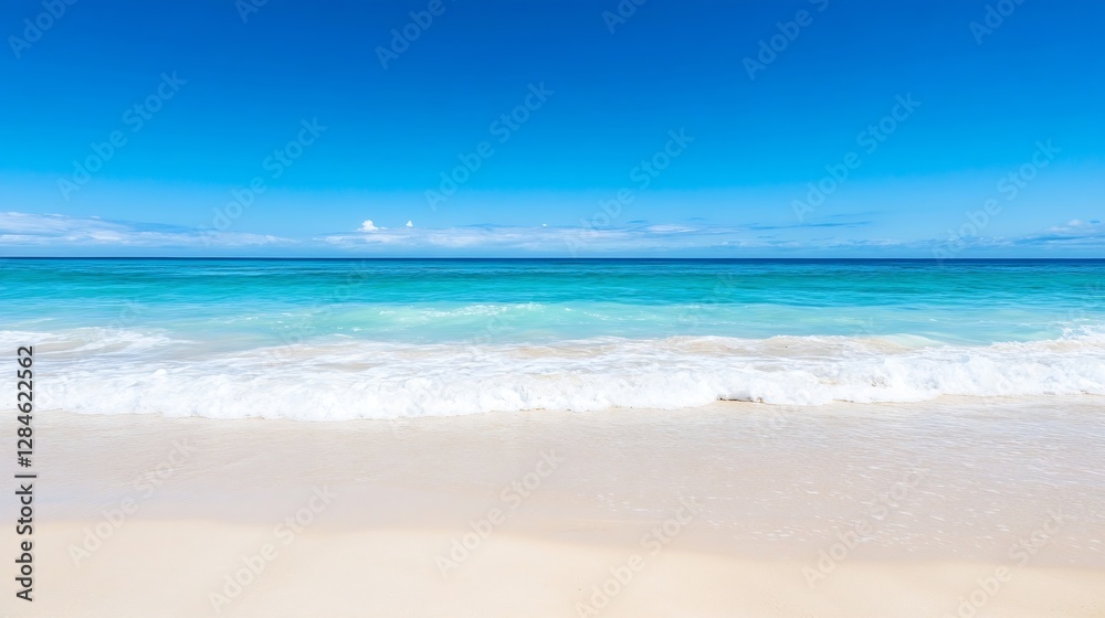 Tranquil view of a pristine beach under a bright blue sky showcasing soft white waves on golden sand : Generative AI Tranquil view of a pristine beach under a bright blue sky showcasing soft white waves on golden sand : Generative AI