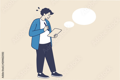 Note taking or minutes of meeting, conclusion or summary, education lecture or write important information concept, confidence businessman taking note in the meeting while listen to others information