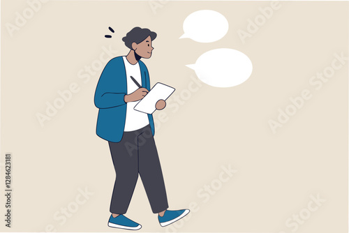 Note taking or minutes of meeting, conclusion or summary, education lecture or write important information concept, confidence businessman taking note in the meeting while listen to others information