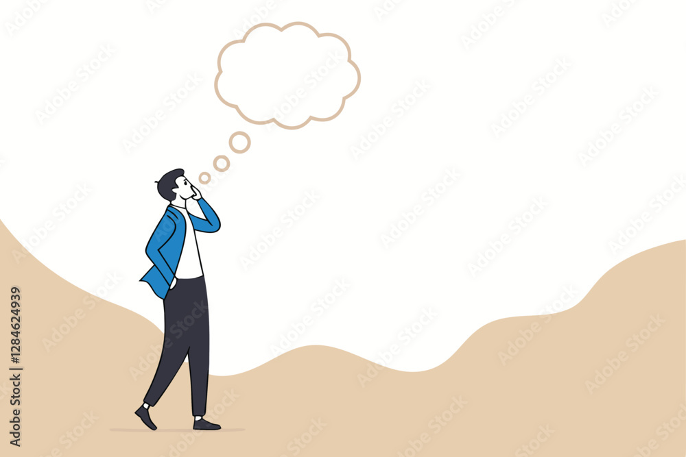 Obraz premium Think big, ambition to success, dream big to change the world or contemplation to get solution to solve big problem, imagination or creativity concept, smart businessman thinking with big bubble.