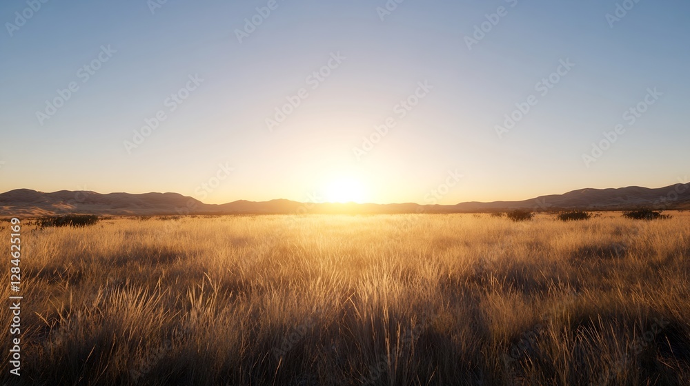 Sunset over golden grasslands with warm hues illuminating the vast countryside landscape : Generative AI Sunset over golden grasslands with warm hues illuminating the vast countryside landscape : Generative AI
